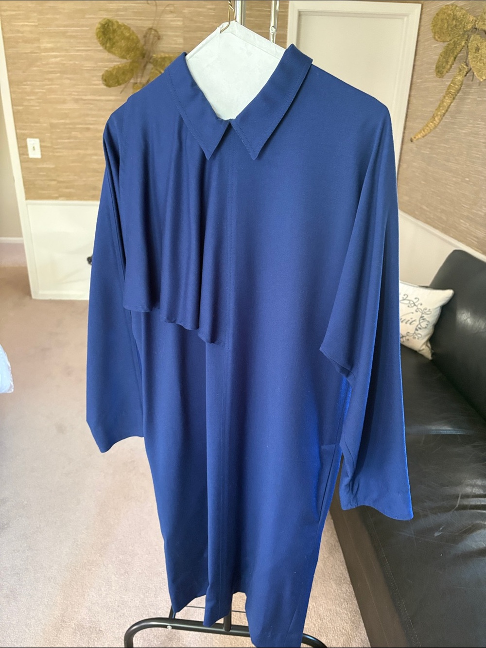 Elegant Navy Blue Long-Sleeve Collared Dress Tee